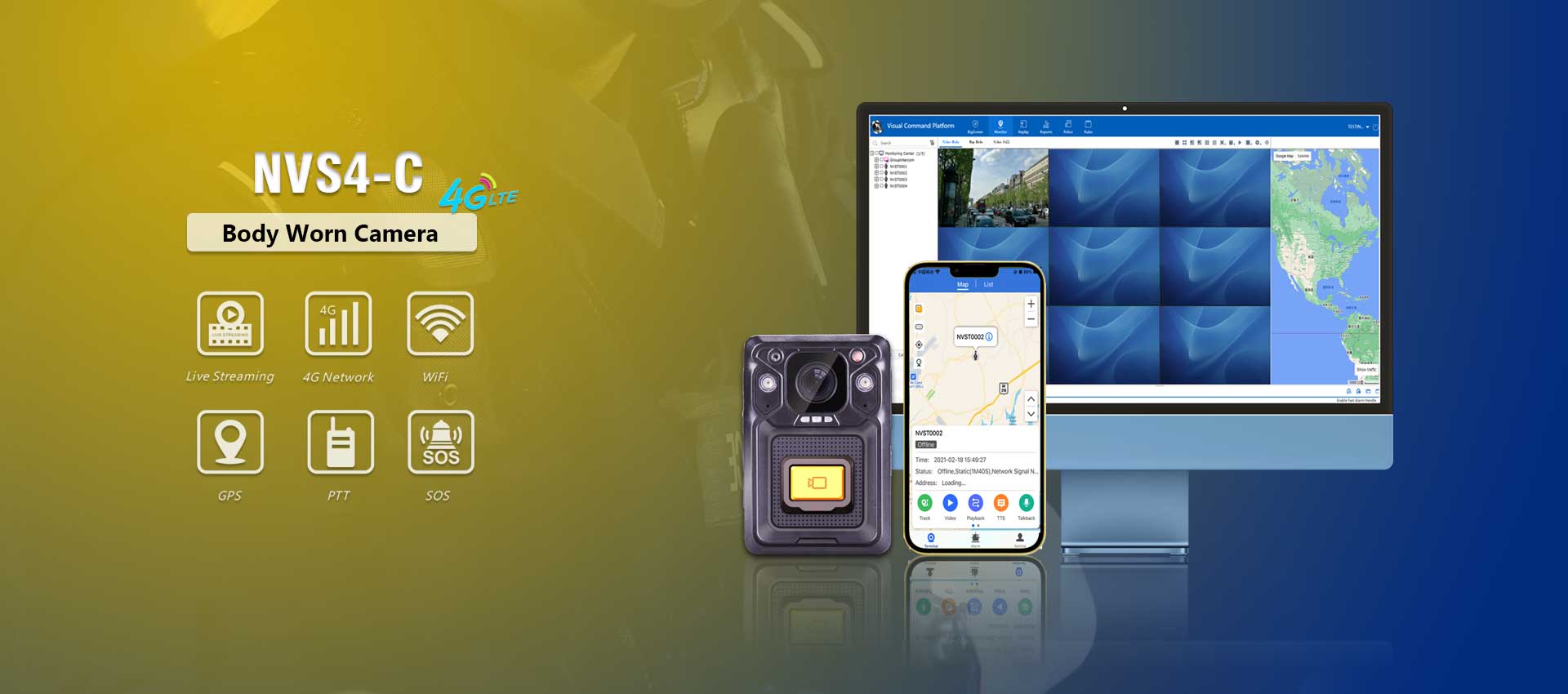 SOS GPS WIFI ile NVS4-C-4G-canlı-yayın-vücut-kamera-polis