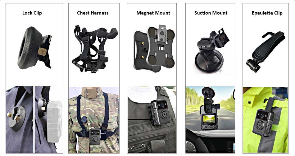 body-worn-camera-accessories-Lock-clip--chest-harness-magnet-mount-suction-mount-Epaulette-clip novestom